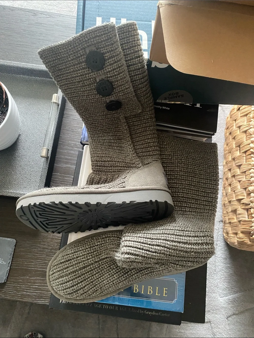 New without Box Ugg Gray sweater knit tall boots